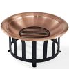 Oversized Copper Bowl Fire Pit with Black Steel Frame Poker and Spark Screen