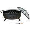 Heavy Duty Black Steel Fire Pit with Cooking Grill and Screen