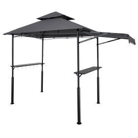 Grill Gazebo, 8 x 5 ft Double-Tiered Top, BBQ Gazebo with Extra Awning, Powder-Coated Steel Patio Grill Shelter with 2 Side Shelves