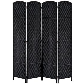 4 Panel Wicker Room Divider Folding Privacy Screen 6' Tall Black