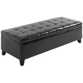 51" Large Black Storage Ottoman, Rectangular Tufted Faux Leather for Living Room, Entryway, Bedroom