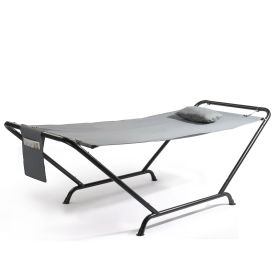 Freestanding Hammock with Stand, 600LBS Heavy Duty Outdoor Hammock Bed with Soft Pillow & Storage Bag, Grey