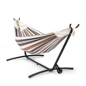 Double Hammock with Spreader Bar & Heavy-Duty 9ft Steel Wheel Stand, Brazilian Hammock Set, Portable Hammock with Stand for Outside, Backyard, Ca