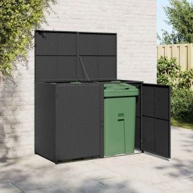 Double Wheelie Bin Shed Poly Rattan Black 58.3"x31.5"x43.7