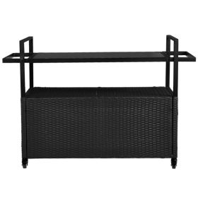 Outdoor Bar Cart Table, Large Wicker Island Rolling Cart