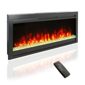 44 inch in wall recessed electric fireplace with remote and multi color flame & emberbed, LED light heater