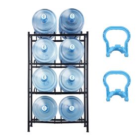 4 Tiers Water Jug Holder, 5 Gallon Water Bottle Holder, Double Row Water Bottle Rack for 8 Bottles, Heavy Duty Water Jug Rack for Kitchen, Office
