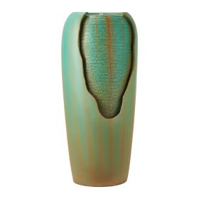 Outdoor Water Fountain, 30.71 in Height Fountain and Waterfall, 1-Tier Floor Standing Glazed Jar Style Fountains with LED Light and Pump