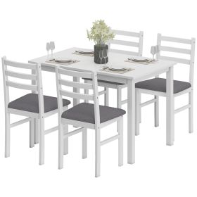 5-Piece Small Kitchen Table Set for 4, Farmhouse Dining Table Set with Upholstered Chairs and Rubber Wood Legs, White