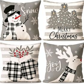 Christmas Throw Pillow Covers, Gray Plaid Holiday, Set Of 4 (Option: Grey)