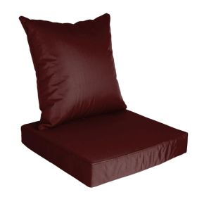 Outdoor Seat Cushion Set Waterproof Patio Furniture Cushion And Back Pillow Fade Resistant Deep Seat Set Chair Pad With Removable Cover For Chair (Option: JujubeRed)