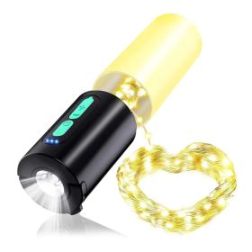 4 In 1 Rechargeable Camping String Light IP44 Waterproof Camping Lantern with 33Ft String Light 7 Light Modes Emergency Power Bank Carry Bag for (Option: Black)
