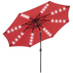 10ft Solar Polyester 32 LED Lighted Patio Umbrella with Tilt Adjustment and UV-Resistant Fabric (Color: Red)