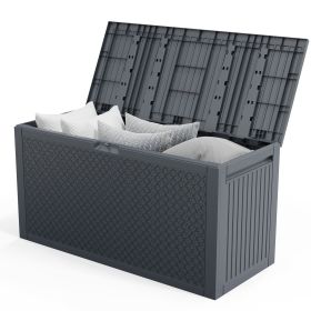 90 Gallon Black Plastic Storage Deck Box with Maze Texture Injection Molded Outdoor Patio Storage Container for Garden Tools Cushions Pool Suppli (Color: Gray)