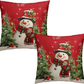 Snowman Christmas Red Throw Pillow Covers 18x18 Set Of 2 Winter Snow (Option: Snowmanc)